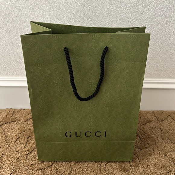 Authentic Gucci Green Brocade Print Textured Empty Shopping Gift Bag - Picture 4 of 6